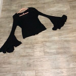 Intimately Sheer Sweater Ruffled Sleeves (/L)Blk
